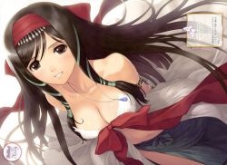 Rule 34 | 10s, 1girl, arms behind back, black hair, breasts, brown eyes, cleavage, from above, hair ribbon, jewelry, kaguya (shining hearts), long hair, necklace, ribbon, sega, shining (series), shining hearts, shining world, solo, tony taka