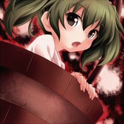 Rule 34 | 1girl, bucket, female focus, green eyes, green hair, in bucket, in container, kisume, matching hair/eyes, short hair, solo, sui. (ayase), surprised, touhou, twintails