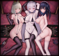 Rule 34 | 3girls, absurdres, alcohol, alternate breast size, animal ears, areola slip, arknights, armpits, arms behind head, arms up, ass, asymmetrical docking, bad id, bad pixiv id, bare shoulders, bdsm, bed, bed sheet, bikini, binggong asylum, black bikini, black choker, black collar, black gloves, black hair, black legwear, blunt bangs, blush, bondage, bottle, bound, bound wrists, bow, bow bikini, bracelet, breast press, breasts, brown eyes, cameltoe, chinese commentary, choker, cleavage, closed mouth, closure (arknights), collar, collarbone, commentary request, covered erect nipples, criss-cross halter, cross, cross earrings, cup, drinking glass, ear piercing, earrings, elbow gloves, fang, fangs, female focus, glass, gloves, green eyes, green hair, groin, hair between eyes, hair ornament, hairclip, half-closed eyes, halterneck, highleg, highleg bikini, highleg swimsuit, highres, holding, holding leash, indoors, jewelry, kal&#039;tsit (arknights), large breasts, leash, leash pull, long hair, looking at viewer, lying, maid headdress, micro bikini, multiple girls, navel, on back, on bed, on side, open mouth, pale skin, parted lips, petals, piercing, pillow, pink eyes, pointy ears, red bow, red eyes, restrained, sideboob, sidelocks, silver hair, skindentation, slingshot swimsuit, slit pupils, smile, stomach, strap gap, string bikini, swimsuit, syringe, thighhighs, thighs, thong, thong bikini, underboob, vampire, very long hair, warfarin (arknights), white gloves, wine, wine bottle, wine glass