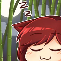 Rule 34 | 1girl, :3, animal ears, bamboo, bamboo forest, brown hair, forest, imaizumi kagerou, lowres, moon, nature, night, sleeping, solo, touhou, wolf ears, wool (miwol), zzz