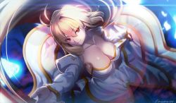 Rule 34 | 1girl, ahoge, antenna hair, aora, archetype earth, arcueid brunestud, bad id, bad twitter id, blonde hair, breasts, cleavage, covered erect nipples, diffraction spikes, dress, from above, glowing, hair between eyes, large breasts, looking at viewer, reaching, reaching towards viewer, red eyes, smile, solo, standing, tagme, tsukihime