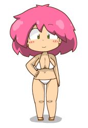 Rule 34 | 1990s (style), 1girl, bad id, bad pixiv id, bikini, blush, blush stickers, breasts, cleavage, earrings, final fantasy, final fantasy v, green eyes, highres, jewelry, kuto tubuyaki, large breasts, lenna charlotte tycoon, looking at viewer, navel, open mouth, pink hair, retro artstyle, short hair, smile, solo, swimsuit, white bikini