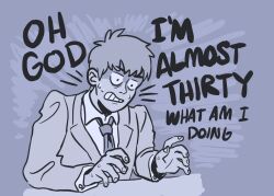Rule 34 | 1boy, aalexfletcher, clenched teeth, collared shirt, commentary, english commentary, english text, formal, highres, long sleeves, male focus, mob psycho 100, monochrome, necktie, panicking, reigen arataka, shirt, short hair, simple background, solo, suit, sweat, teeth, upper body