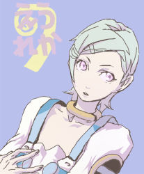 Rule 34 | 00s, 1girl, bad id, bad pixiv id, collar, eureka (eureka seven), eureka seven, eureka seven (series), female focus, green hair, inactive account, lowres, purple eyes, short hair, simple background, solo, toshiki