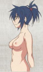 Rule 34 | 1girl, animated, animated gif, blue hair, breast expansion, breasts, hoods entertainment, huge breasts, large breasts, manyuu chifusa, manyuu hikenchou, nipples, nude, ponytail, topless, yellow eyes