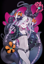 Rule 34 | 1girl, abigail williams (fate), abigail williams (swimsuit foreigner) (fate), abigail williams (swimsuit foreigner) (first ascension) (fate), absurdres, bare shoulders, bikini, black background, black bikini, black bow, bow, breasts, collarbone, colored skin, creature, double bun, fate/grand order, fate (series), forehead, grin, hair bun, highres, keyhole, long hair, looking at viewer, multiple bows, navel, orange bow, parted bangs, purple eyes, sharp teeth, sidelocks, simple background, sin (btc86amme), small breasts, smile, swimsuit, teeth, tentacles, thighs, third eye, very long hair, white hair, white skin