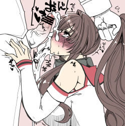 Rule 34 | 10s, 1boy, 1girl, admiral (kancolle), after fellatio, blush, brown eyes, brown hair, censored, cum, cum in mouth, detached sleeves, excessive cum, gokkun, grabbing another&#039;s hair, hair intakes, hanauna, hetero, kantai collection, long hair, penis, ponytail, rolling eyes, sex, tears, very long hair, vomiting cum, yamato (kancolle)