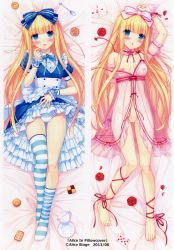 Rule 34 | 1girl, :o, absurdres, alice (alice in wonderland), alice in wonderland, ankle ribbon, apron, barefoot, blonde hair, blue eyes, blush, breasts, card, checkerboard cookie, choker, cookie, covered erect nipples, cup, dakimakura (medium), detached sleeves, feet, food, highres, leg ribbon, long hair, looking at viewer, multiple views, nipples, no pussy, no shoes, non-web source, panties, plate, playing card, puffy detached sleeves, puffy short sleeves, puffy sleeves, ribbon, sayori (neko works), scan, see-through, short sleeves, small breasts, smile, socks, striped clothes, striped socks, striped thighhighs, teacup, thighhighs, toes, underwear, white panties, wrist cuffs