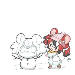Rule 34 | 1girl, absurdres, animal ears, black hair, boots, bow, chibi, closed mouth, hakos baelz, highres, hololive, hololive english, long hair, mittens, mouse ears, mouse girl, mouse tail, multicolored hair, red hair, scarf, smile, snow, snowman, snowmya, solid oval eyes, solo, streaked hair, tail, tail bow, tail ornament, twintails, virtual youtuber, white hair, winter, woolen coat, yellow scarf
