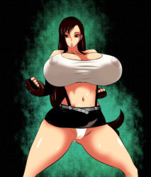 Rule 34 | 1990s (style), 7961 shiki, breasts, cameltoe, cleavage, covered erect nipples, final fantasy, final fantasy vii, highres, huge breasts, navel, panties, see-through, smile, thighs, tifa lockhart, underwear, wind, wind lift