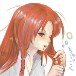 Rule 34 | 1girl, arcoiris, female focus, hong meiling, lowres, mouth hold, solo, embodiment of scarlet devil, touhou