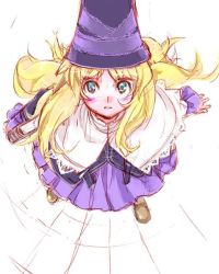 Rule 34 | 1girl, blonde hair, blue eyes, blush, book, dress, grimgrimoire, hat, lillet blan, long hair, looking up, nippon ichi, poncho, sketch, skirt, solo, witch, witch hat, wizard hat