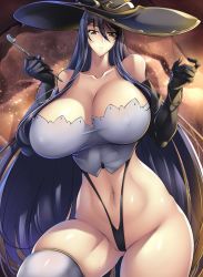 Rule 34 | 1girl, blue hair, breasts, goblin slayer!, haganef, hat, huge breasts, long hair, witch (goblin slayer!), witch hat