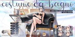 Rule 34 | 1girl, animal, azur lane, bare arms, bare legs, bare shoulders, bikini, bird, black bikini, black choker, black footwear, bottle, bow, breasts, chair, chick, choker, cleavage, duck, giulio cesare (azur lane), giulio cesare (high tide under the sunlight) (azur lane), grin, gujianshaonu, hair bow, high heels, highres, knee up, large breasts, long hair, looking at viewer, manjuu (azur lane), navel, o-ring, o-ring bikini, official alternate costume, official art, promotional art, red eyes, sardegna empire (emblem), sarong, shiny clothes, silver hair, sitting, skindentation, smile, solo, stomach, swimsuit, thigh strap, thighs, twintails