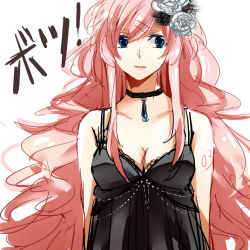 Rule 34 | 1girl, bad id, bad pixiv id, blue eyes, breasts, choker, cleavage, dress, flower, formal, hair flower, hair ornament, hatsuko, jewelry, large breasts, long hair, megurine luka, necklace, pendant, pink hair, sketch, solo, vocaloid