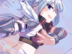 Rule 34 | 1girl, absurdres, blue eyes, blush, highres, looking at viewer, open mouth, princess connect!, roin, short hair, tomo (princess connect!), white hair