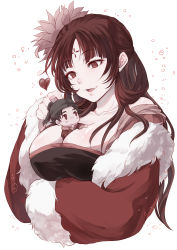 Rule 34 | 1boy, 1girl, :d, arm under breasts, bad id, bad pixiv id, bare shoulders, between breasts, black hair, black headwear, breasts, chinese clothes, closed mouth, collarbone, flower, folded hair, fur trim, guan hat, hair flower, hair ornament, half updo, hand on another&#039;s head, heart, kusuriya no hitorigoto, large breasts, lihaku (kusuriya no hitorigoto), long hair, long sleeves, looking at another, looking away, looking down, looking up, mini person, miniboy, off shoulder, open mouth, outstretched arm, pairin (kusuriya no hitorigoto), person between breasts, red eyes, red hair, red robe, red theme, robe, simple background, smile, upper body, white background, wide sleeves, yue (lov n n)