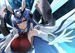 Rule 34 | 1girl, asagiri rey, azur lane, bare shoulders, blue eyes, blue hair, bodystocking, breasts, cleavage, coat, coat on shoulders, commentary request, crossed bangs, elbow gloves, gloves, hair between eyes, hair intakes, hand on own hip, headgear, highres, large breasts, long hair, looking at viewer, new jersey (azur lane), partial commentary, rigging, see-through, see-through cleavage, sidelocks, smile, solo, standing, upper body, very long hair, white coat, white gloves