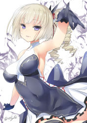 Rule 34 | 1girl, 47agdragon, bare arms, bare shoulders, black gloves, blonde hair, breasts, doragon-san wa tomodachi ga hoshi, doragon-san wa tomodachi ga hoshii!, dragon-san wa tomodachi ga hoshii!, dress, drill hair, gloves, hair ornament, highres, large breasts, light smile, looking at viewer, ponytail, print dress, purple eyes, rigurira, sleeveless, sleeveless dress, solo, thighhighs, tsurime, zettai ryouiki