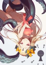 Rule 34 | 1girl, abigail williams (fate), abigail williams (second ascension) (fate), bar censor, black bow, blonde hair, bow, breasts, censored, erection, fate/grand order, fate (series), futanari, gradient hair, hair bow, highres, key, keyhole, long hair, looking at viewer, md5 mismatch, multicolored hair, navel, nude, hugging object, orange bow, penis, pointless censoring, polka dot, polka dot bow, resolution mismatch, seductive smile, silver hair, small breasts, smile, solo, source larger, stuffed animal, stuffed toy, sweat, tajuu jinkakuno kaze, teddy bear, tentacles, transparent censoring, upside-down, vaginal, very long hair