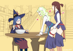 Rule 34 | 3girls, diooksan, eating, highres, humping, kagari atsuko, little witch academia, multiple girls, sex, witch