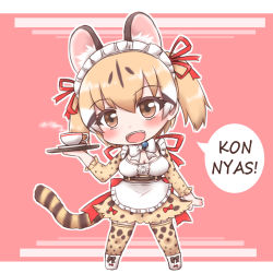 Rule 34 | animal costume, animal ear fluff, animal ears, cat ears, cat girl, cat tail, highres, kemono friends, kemono friends v project, large-spotted genet (kemono friends), long hair, mabuta (mbt), print thighhighs, ribbon, tail, thighhighs, twintails, virtual youtuber