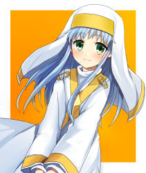 Rule 34 | 1girl, :3, artist request, clothes pin, green eyes, highres, index (toaru majutsu no index), long hair, robe, smile, solo, toaru majutsu no index, white hair