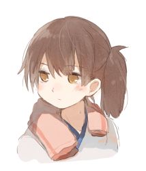 Rule 34 | blush, brown eyes, brown hair, expressionless, ina (1813576), kaga (kancolle), kantai collection, portrait, side ponytail, sketch, solo, sweat, towel, towel around neck, white background