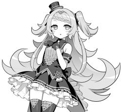 Rule 34 | 1girl, azur lane, blush, gloves, greyscale, hat, hori (hori no su), long hair, looking at viewer, mole, mole under eye, monochrome, parted lips, simple background, solo, thighhighs, top hat, two side up, very long hair, white background, z46 (azur lane)