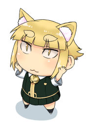 Rule 34 | 10s, 1girl, animal ears, bell, blonde hair, blush, cat ears, chestnut mouth, chibi, eyebrows, kuraishi tanpopo, outstretched arms, skirt, slit pupils, solo, thick eyebrows, tsukudani (coke-buta), witch craft works, yellow eyes