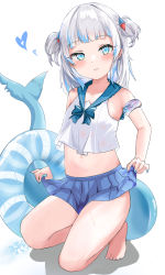Rule 34 | 1girl, absurdres, bare shoulders, blue eyes, blue hair, blue heart, blue innertube, blue nails, blunt bangs, blush, clothes lift, fins, fish tail, flat chest, gawr gura, hair ornament, highres, hololive, hololive english, innertube, long hair, looking at viewer, md5 mismatch, multicolored hair, nail polish, navel, resolution mismatch, shark girl, shark hair ornament, shark tail, short twintails, skirt, skirt lift, solo, source smaller, streaked hair, swim ring, swimsuit, tail, twintails, virtual youtuber, white background, white hair, youyoukai