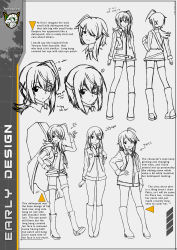 Rule 34 | 4girls, ahoge, belt, blouse, boots, cape, coffin, commentary, concept art, detail, english commentary, english text, eyepatch, highres, jacket, long hair, low ponytail, military jacket, multiple girls, multiple views, panzer waltz, personification, shirt, short hair, shorts, sketch, standing, white shirt, xandier59