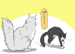 Rule 34 | cat, comic, munmu-san, original, simple background, sitting, speech bubble, unsinkable sam, walking, yellow background