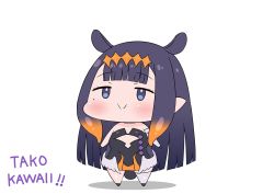 Rule 34 | 1girl, asymmetrical gloves, blue eyes, blunt bangs, chibi, commentary, diamond hairband, dress, full body, gloves, gradient hair, highres, hololive, hololive english, long hair, mole, mole under eye, multicolored hair, ninomae ina&#039;nis, ninomae ina&#039;nis (1st costume), orange hair, pointy ears, purple hair, rei (rei rr), single thighhigh, solo, strapless, strapless dress, symbol-only commentary, tentacle hair, thighhighs, uneven gloves, very long hair, virtual youtuber