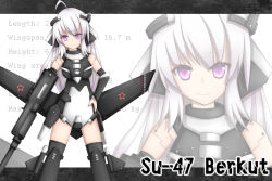Rule 34 | 1girl, aircraft, airplane, arm cannon, bad id, bad pixiv id, female focus, hand on own hip, hip focus, jet, mecha musume, original, personification, purple eyes, sioame, solo, star (symbol), su-47 berkut, weapon, white background, white hair, wings, zoom layer