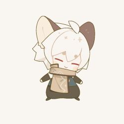 Rule 34 | 1boy, ahoge, animal ears, animated, animated gif, bare shoulders, black footwear, black pants, black sleeves, blue shirt, blush stickers, brown scarf, chibi, chinese commentary, closed eyes, closed mouth, commentary request, detached sleeves, ear wiggle, fox ears, full body, long sleeves, looping animation, male focus, original, pants, puffy pants, scarf, shirt, shoes, short hair, simple background, sleeveless, sleeveless shirt, sleeves past wrists, smile, solo, standing, white background, white hair, zzennn