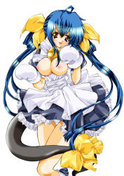 Rule 34 | 1girl, arc system works, blue hair, bow, breasts, dizzy (guilty gear), guilty gear, large breasts, long hair, maid, nipples, solo, tail, tail bow, tail ornament, yukiwo