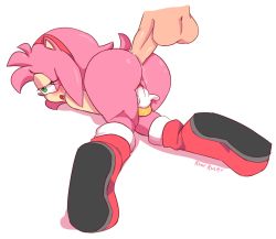 Rule 34 | 1girl, amy rose, anal, animal ears, artist name, ass, blush, boots, disembodied penis, fingering, from behind, furry, gloves, green eyes, hairband, half-closed eyes, masturbation, open mouth, penis, pink fur, red footwear, red hairband, ruw ruler, sex, sideways mouth, simple background, sonic (series), tail, testicles, top-down bottom-up, white background, white gloves