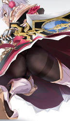 Rule 34 | 1girl, armor, armored boots, armored dress, artist request, ass, boots, cameltoe, dress, from behind, gauntlets, genshin impact, green eyes, headdress, highres, holding, holding weapon, maid, maid headdress, noelle (genshin impact), panties, panties under pantyhose, pantyhose, short hair, silver hair, solo, sword, thong, thong under pantyhose, underwear, weapon