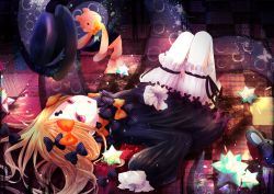 Rule 34 | 1girl, abigail williams (fate), absurdres, black bow, black dress, black ribbon, blonde hair, bow, checkered floor, dress, fate/grand order, fate (series), hair bow, highres, huge filesize, long hair, lying, mel-melty, multiple hair bows, on back, open mouth, orange bow, polka dot, polka dot bow, red eyes, ribbon, short dress, short shorts, shorts, shorts under dress, sleeves past fingers, sleeves past wrists, solo, stuffed animal, stuffed toy, teddy bear, white shorts