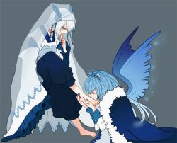 Rule 34 | androgynous, articuno, asame21, bad id, bad pixiv id, barefoot, blue cape, blue hair, blue nails, blue wings, cape, creatures (company), finger to mouth, kissing foot, full body, game freak, gen 1 pokemon, gen 2 pokemon, gender request, grey background, hair ornament, kiss, legendary pokemon, lugia, nail polish, nintendo, personification, pokemon, profile, veil, white hair, wide sleeves, wings