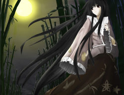 Rule 34 | 1girl, bamboo, bamboo forest, black eyes, black hair, female focus, forest, houraisan kaguya, japanese clothes, kimono, long hair, lycee62, moon, moonlight, nature, ri (pixiv), solo, touhou, very long hair, wide sleeves