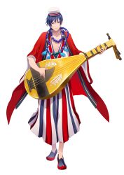 Rule 34 | 1boy, absurdres, artist request, bead necklace, beads, biwa lute, blue hair, check commentary, commentary request, costa rica, costa rican flag, hair between eyes, hat, highres, instrument, japanese clothes, jewelry, lute (instrument), male focus, music, necklace, playing instrument, red eyes, sailor hat, tagme, transparent background, world flags
