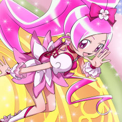 Rule 34 | 10s, 1girl, boots, bow, cure blossom, hanasaki tsubomi, haruyama kazunori, heartcatch precure!, knee boots, lowres, magical girl, pink bow, pink eyes, pink hair, precure, solo