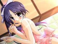 Rule 34 | 00s, 1girl, apron, itou noemi, ladle, naked apron, pink apron, side ponytail, solo, with you