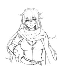Rule 34 | 1girl, breasts, cape, doodle, fire emblem, fire emblem: the binding blade, fire emblem heroes, gloves, greyscale, hair between eyes, highres, igrene (fire emblem), looking at viewer, mole, mole under eye, monochrome, nintendo, ritence, simple background, smile, upper body