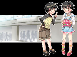 Rule 34 | 2boys, black hair, blush, chijoku an, child, crossdressing, highres, male focus, mary janes, multiple boys, shoes, skirt, tears, trap