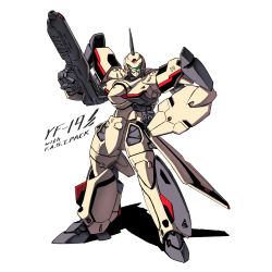 Rule 34 | character name, commentary request, energy cannon, english text, gunpod, highres, looking at viewer, macross, macross plus, mecha, no humans, robot, science fiction, shadow, shield, sketch, solo, user zwkr2232, variable fighter, visor, white background, yf-19