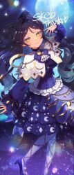 Rule 34 | + +, 1girl, black hair, blue footwear, blue skirt, breasts, capelet, closed mouth, commission, crescent print, frilled skirt, frills, full moon, gold trim, hair intakes, high heels, highres, kiratto pri chan, large breasts, long hair, long sleeves, looking at viewer, luluna (pri chan), moon, moukinui, pantyhose, pretty series, puffy long sleeves, puffy sleeves, purple shirt, shirt, skeb commission, skirt, smile, solo, sparkle, standing, star (sky), very long hair, white capelet, white pantyhose, yellow eyes