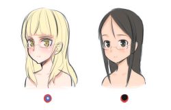 Rule 34 | 2girls, aohashi ame, black hair, blonde hair, blush, brown eyes, eyebrows, glasses, highres, long hair, multiple girls, nude, perrine h. clostermann, simple background, smile, strike witches, strike witches: kurenai no majo-tachi, suwa amaki, upper body, white background, world witches series, yellow eyes